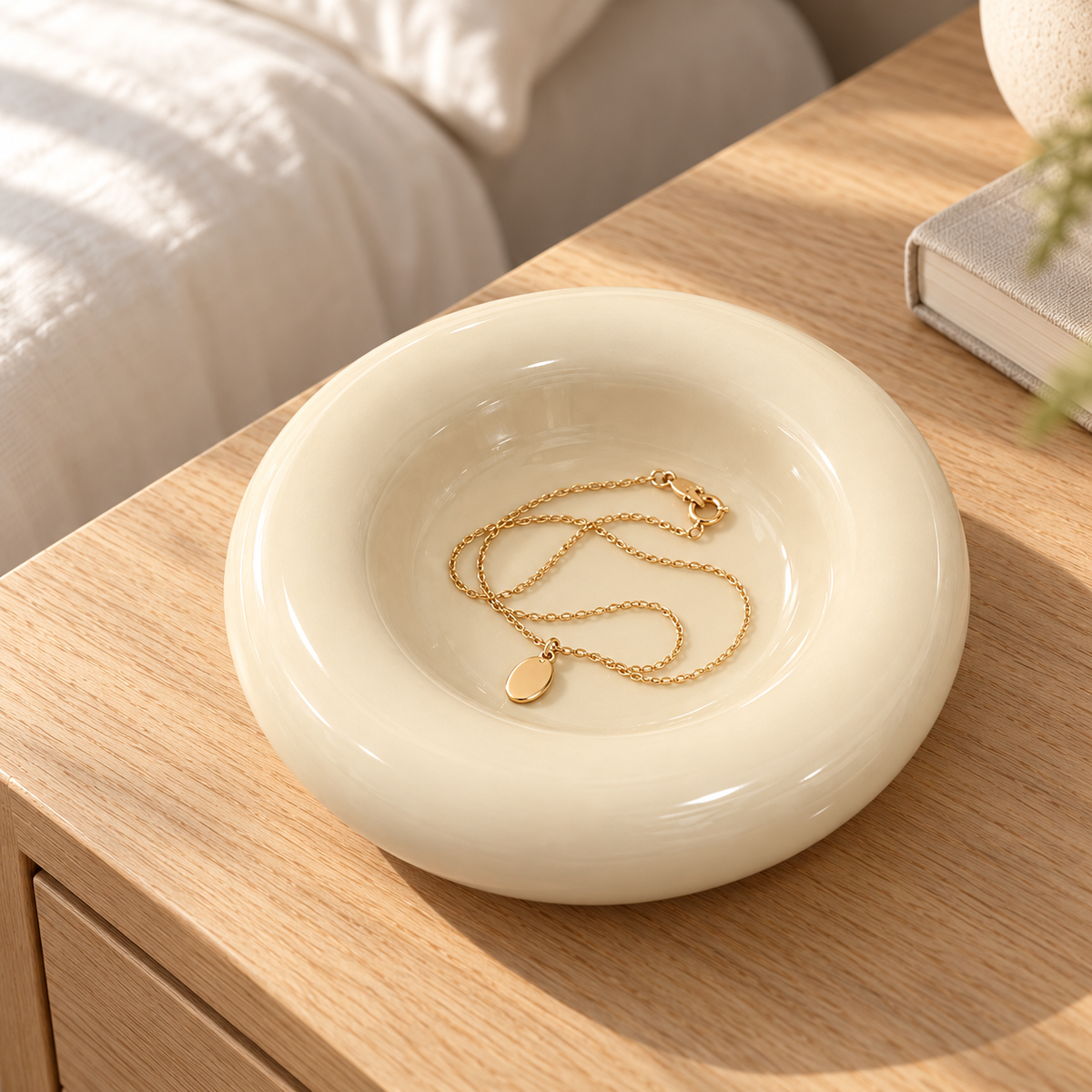 Premium Donut Shaped Ceramic Jewelry Dish - Decorative Ring Holder & Aesthetic Trinket Tray