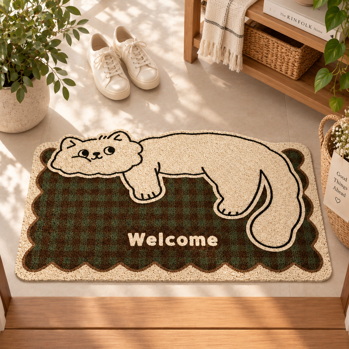 Vintage Striped Cat Doormat