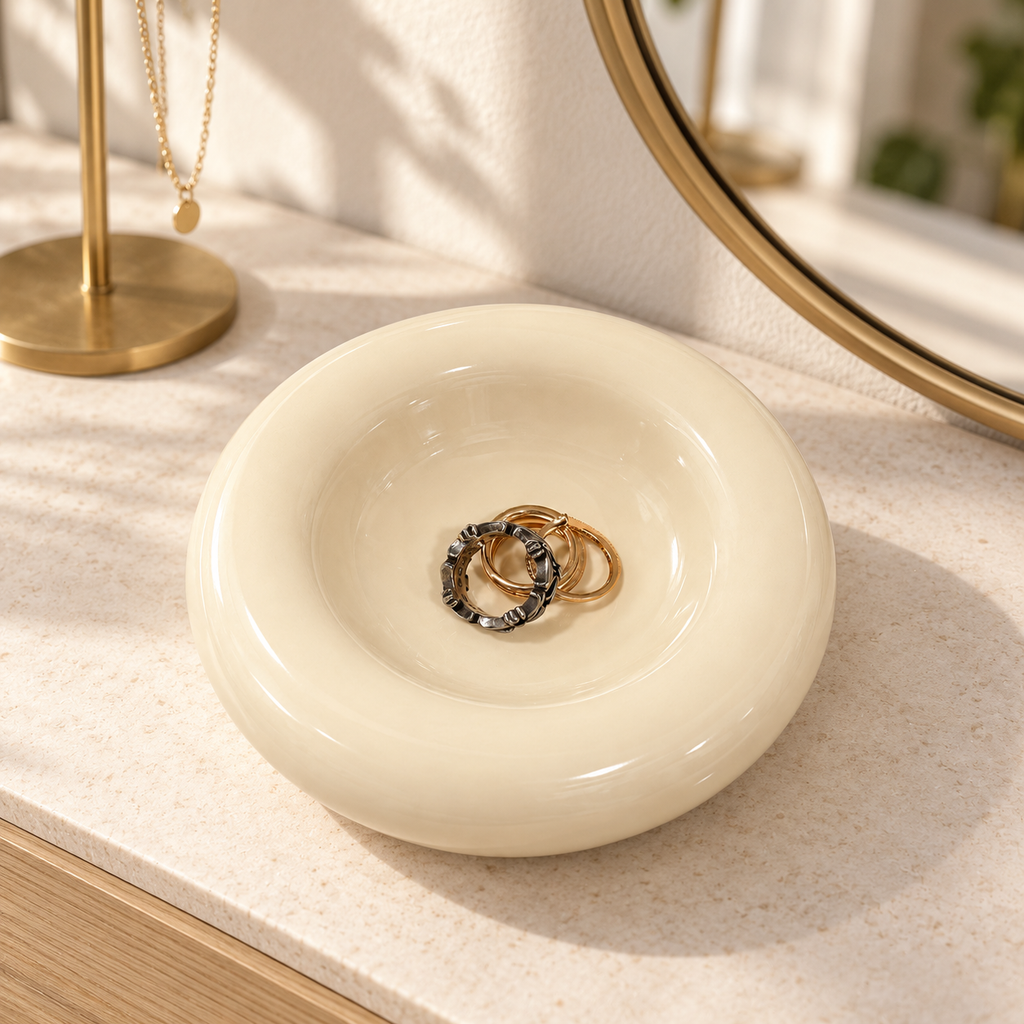Premium Donut Shaped Ceramic Jewelry Dish - Decorative Ring Holder & Aesthetic Trinket Tray