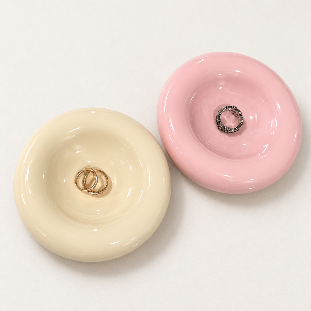 Premium Donut Shaped Ceramic Jewelry Dish - Decorative Ring Holder & Aesthetic Trinket Tray