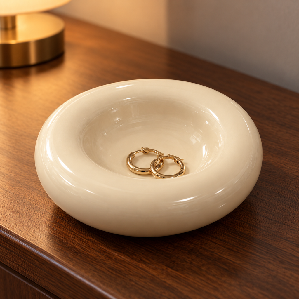 Premium Donut Shaped Ceramic Jewelry Dish - Decorative Ring Holder & Aesthetic Trinket Tray