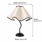 Petal lamp dimension diagram showing 36 cm width, 39 cm height and a weight of 1 kg.