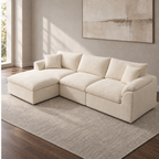 Minimalist living room decor featuring a neutral fabric modular cloud sofa from HavvakHome.