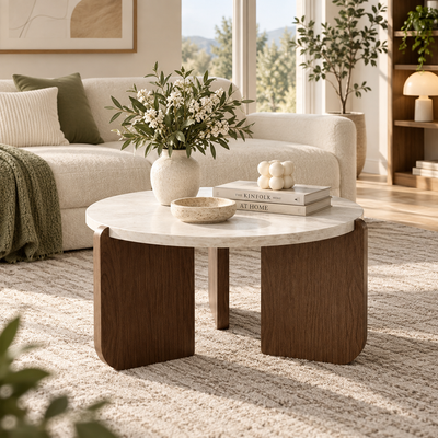 Modern Round Faux Marble Coffee Table