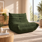 HavvakHome olive green bouclé lounge chair in a modern living room setting.