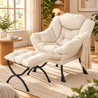 Soft plush textured fabric on HavvakHome modern lounge accent chair with matching foldable footrest.