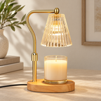 HavvakHome vintage electric candle warmer lamp with timer and dimmer in amber variant shown from a front three-quarter angle on a neutral tabletop.