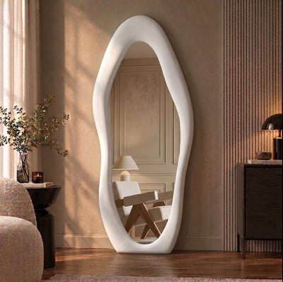 Wavy Wall Mirror, Flannel Framed Floor Mirror